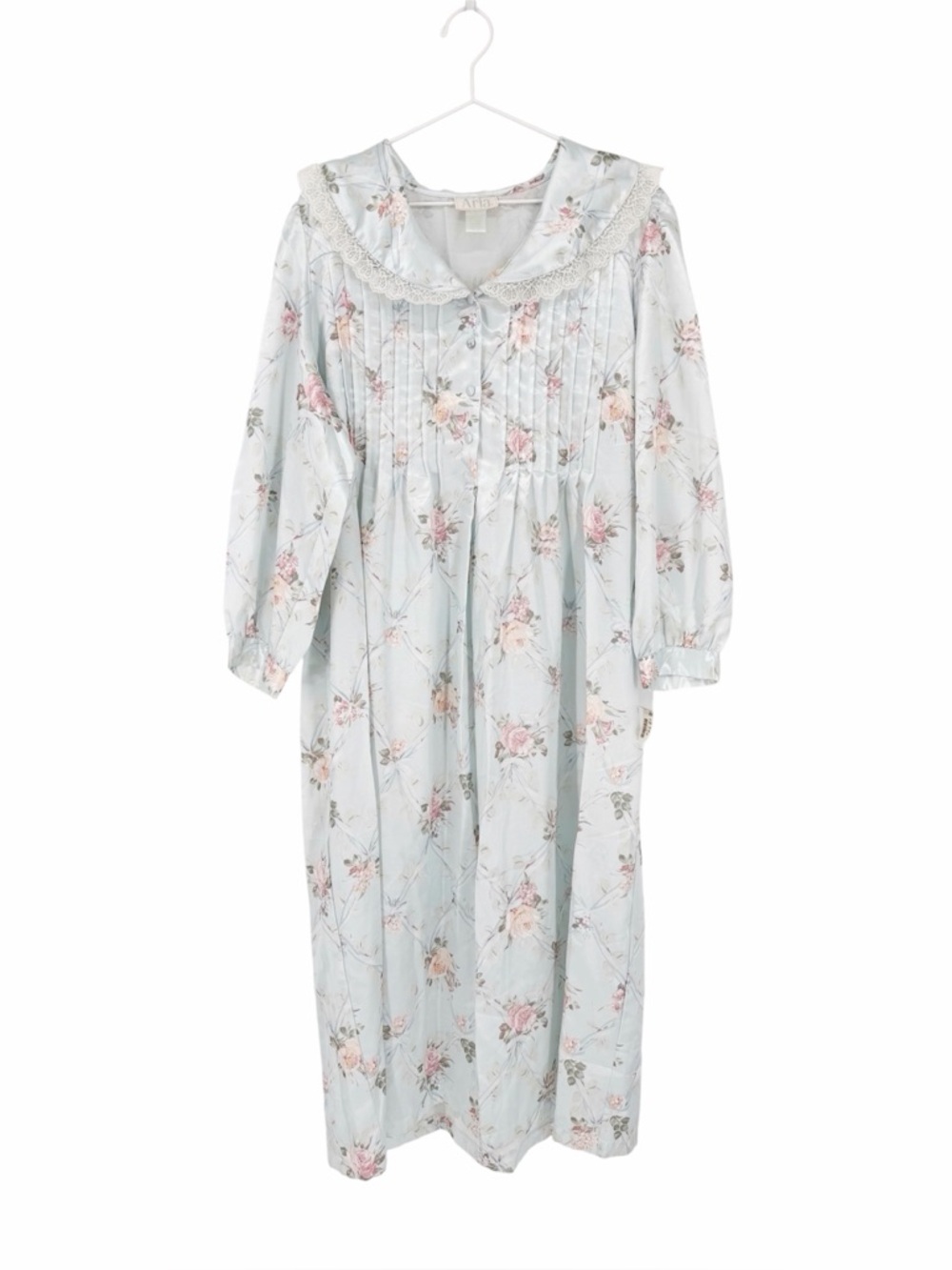 NWT Vintage ARIA Floral Satin Flannel Lined Maxi Nightgown Medium